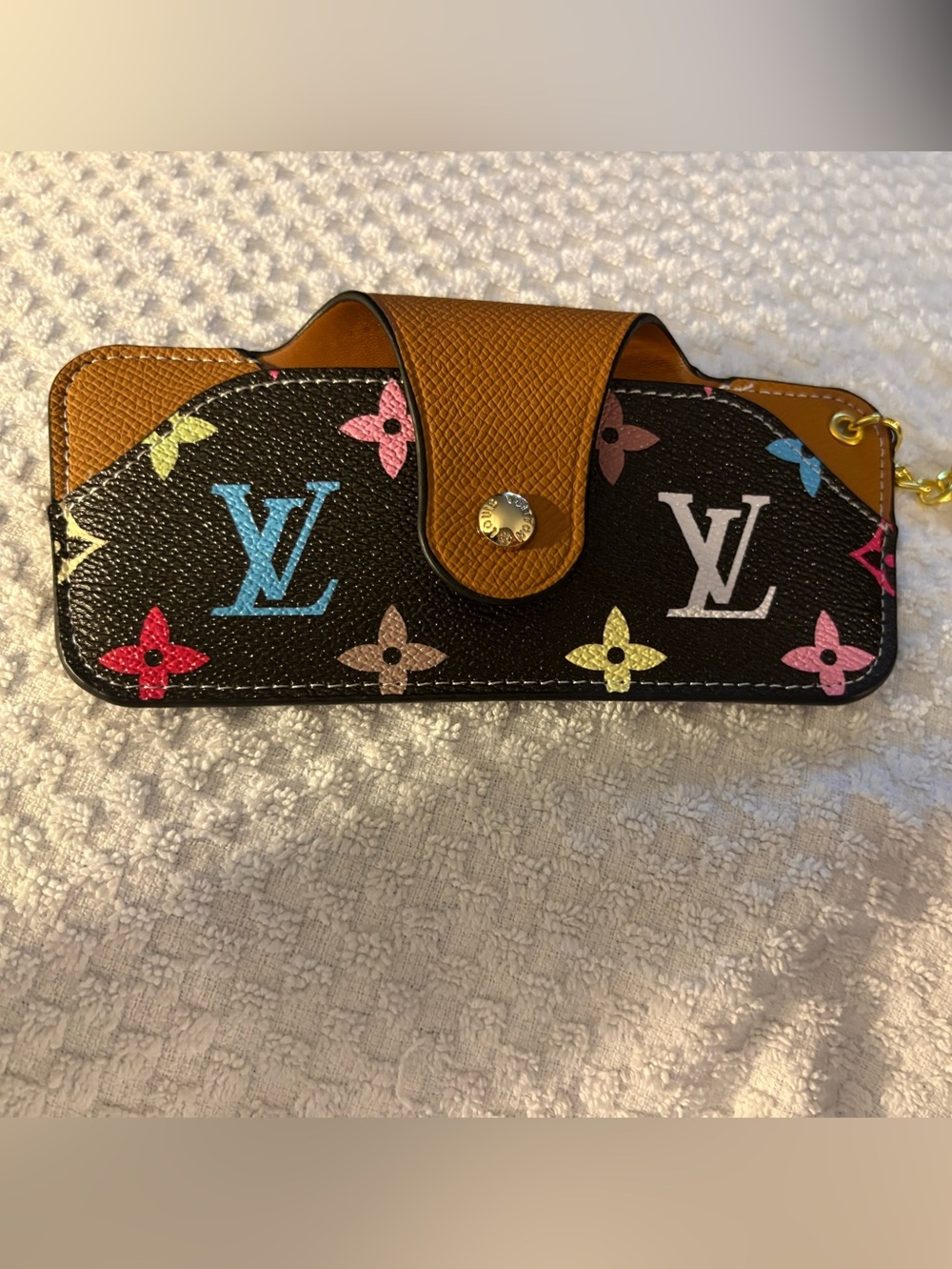 Eyeglass CaseBag Charm -Colored Monogrammed Brown Case Pre loved like new